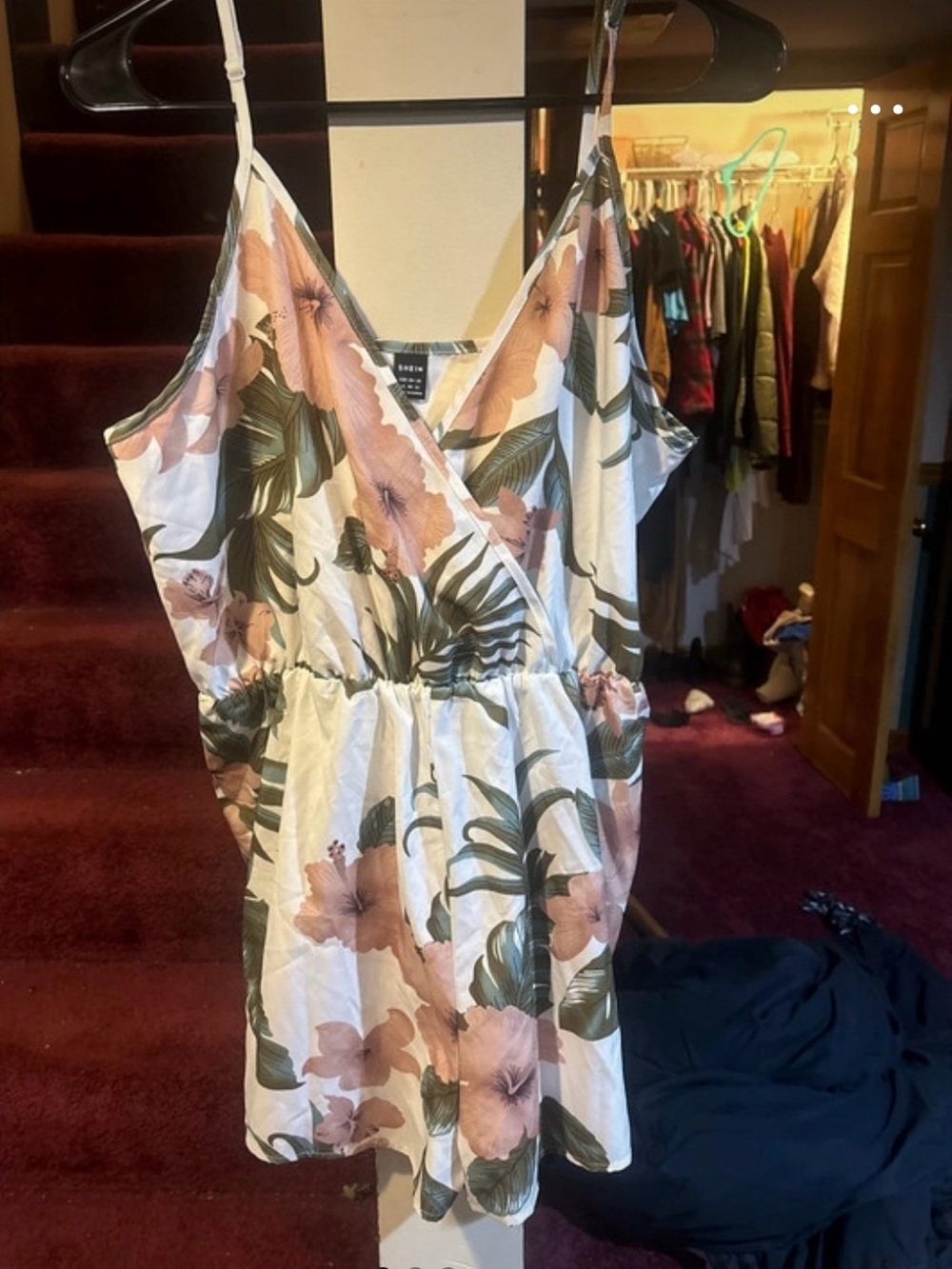 SHEIN Cream Floral Mini Dress with Pink Blooms